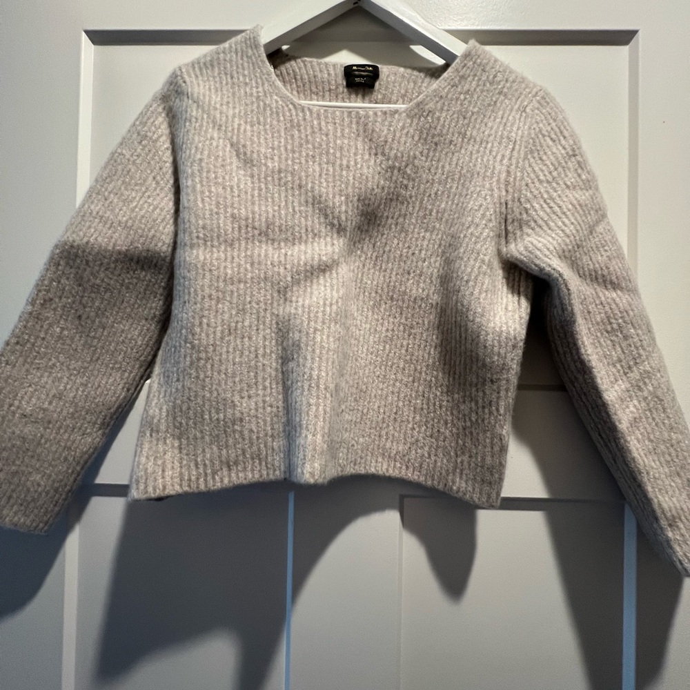 Massimo Dutti Gray Ribbed Crop Crew Neck Sweater